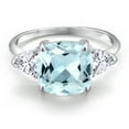 thumbnail image 3 of Gem Stone King 10K White Gold Sky Blue Simulated Aquamarine and White Moissanite Engagement Ring for Women | 4.74 Cttw | Cushion 10MM | Gemstone March Birthstone | Size 7, 3 of 6