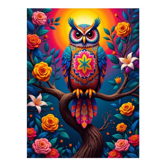 Diamond Art Kit for Adults, Vibrant Owl Artistic Floral Branch Diamond Painting for Adults Beginners, 5D DIY Diamond Art Painting Kits, Colorful Diamond Painting Craft for Home Decor 12x16