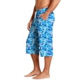 thumbnail image 5 of Mens Swim Trunks Men's Casual Hawaiian Print Drawstring Cropped Capri Pants Resort Print Swim Trunks with Elastic Waist Summer Beach Shorts for Vacation Spring Travel Dark Blue L, 5 of 9
