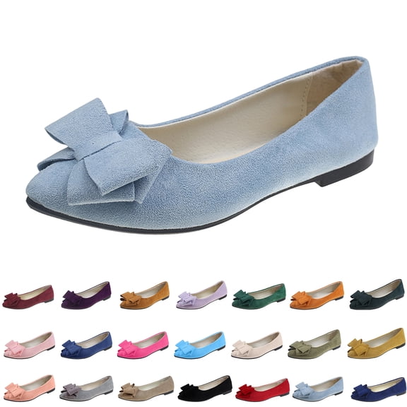 Women's Pointed Toe Flat Shoes Elegant Bow Knot Ballet Flats for Ladies Comfortable Slip-On Loafers, 43
