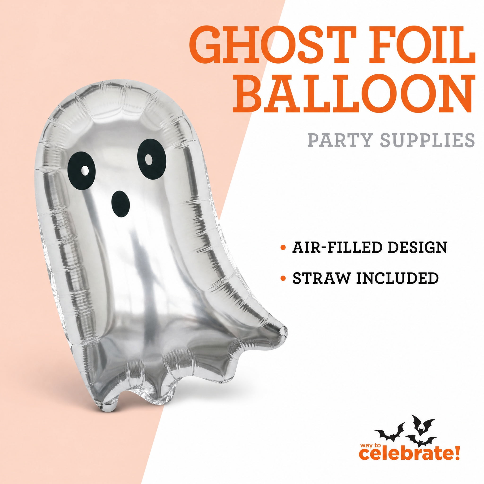 Ghost Foil Balloon, Silver and Black, 25", Halloween by Way To Celebrate