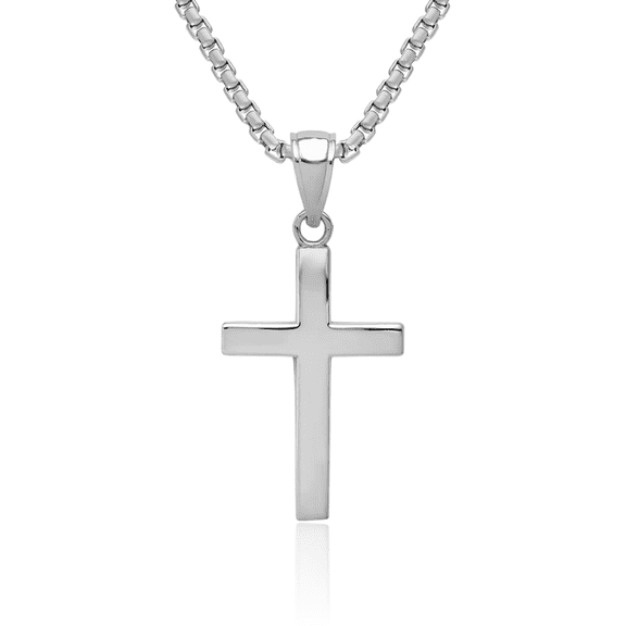 10K Solid White Gold Holy Cross Necklace Religious Chain Pendant Jesus Christ Charm