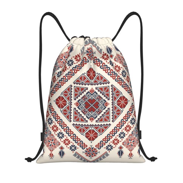 Fotbe Fashion Tatreez2 Bolsa Mochila con Cordón Estampada, Bolsa de Gimnasio Deportiva, Bolsa Cinch, Bolsa con Cordón para Hombres y Mujeres-Small