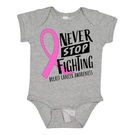 

Inktastic Never Stop Fighting Breast Cancer Awareness Gift Baby Boy or Baby Girl Bodysuit
