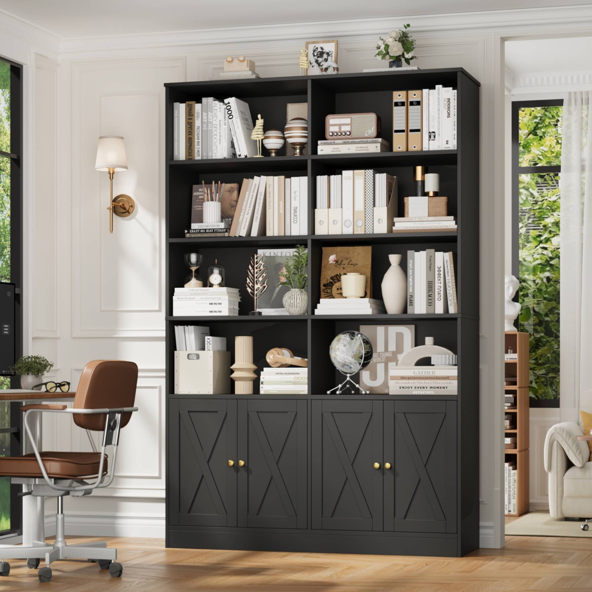 Hiphuta 71"H x 47.2"W Standard Bookcase, Tall Bookcase for Bedroom, Living Room and Office, Freestanding Display Storage Shelves, Black