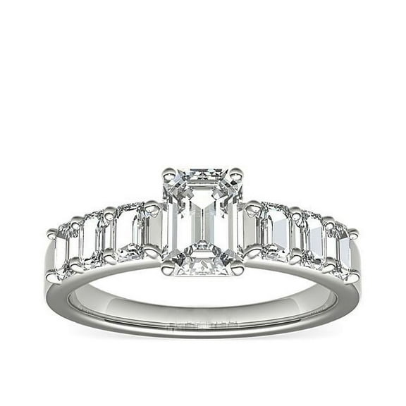 1.10 T.C.W Unique Solitaire with Accents Emerald Natural Diamond Engagement Ring for Women Solid 14K White Gold Size 7