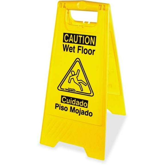 Impact Products English & Spanish Wet Floor Sign, Yellow & Black