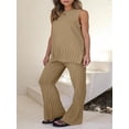thumbnail image 3 of 2 Pieces Outfits Sleeveless Knit Top & Pants Sets Lounge Long Pajamas Set, 3 of 5