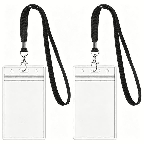 CCOCC 2Pack Id Badge Holder with Black Lanyards,Heavy Duty Pvc Card Holder | Transparent Id Card Holder with Lanyards, 3.58" L X 2.5" W Badge Id Name Card Holder,18Inch Black Lanyards