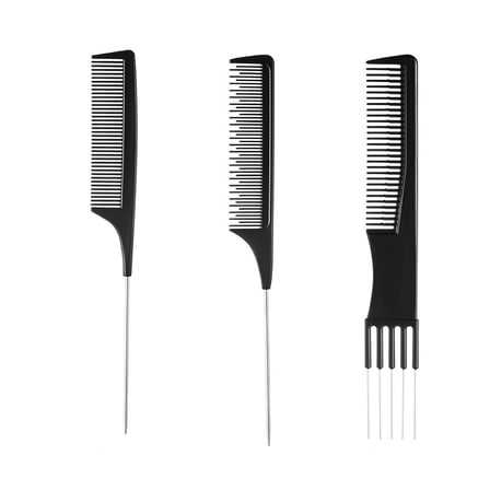 CALIYI 3Pcs Teasing Comb, Hair Combs with Metal Pick Combs and Fine Tooth Rat Tail Parting Combs Salon Teasing Back Combs with Stainless Steel Lift for Hair Styling