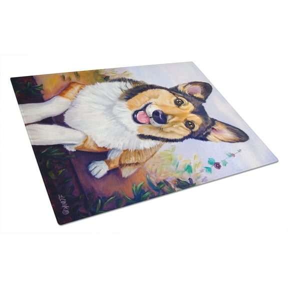 Caroline's Treasures Pembroke Corgi Waiting Glass Cutting Board Large
