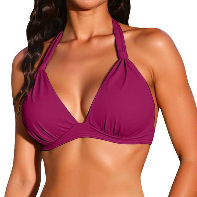 GPOECD Hauts de Maillot de Bain pour Femmes Haut de Bikini Triangle Bonnets Rigides Rehausseur Design Choix de Couleur pour l'Été Maillot de Bain pour Femmes Violet Foncé_001,S