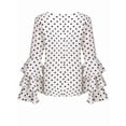 thumbnail image 3 of Women'S Polka Dot Bell Sleeve Top Plus Size Folded Sleeve Chiffon Shirt Tops White 4XL, 3 of 5