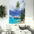 thumbnail image 3 of Tropical Tapestry, Water Bungalows of Tropical Resort Bora Bora Island Pacific Ocean Panorama, Wall Hanging for Bedroom Living Room Dorm Decor, 60W X 80L Inches, Green Blue White, by Ambesonne, 3 of 5