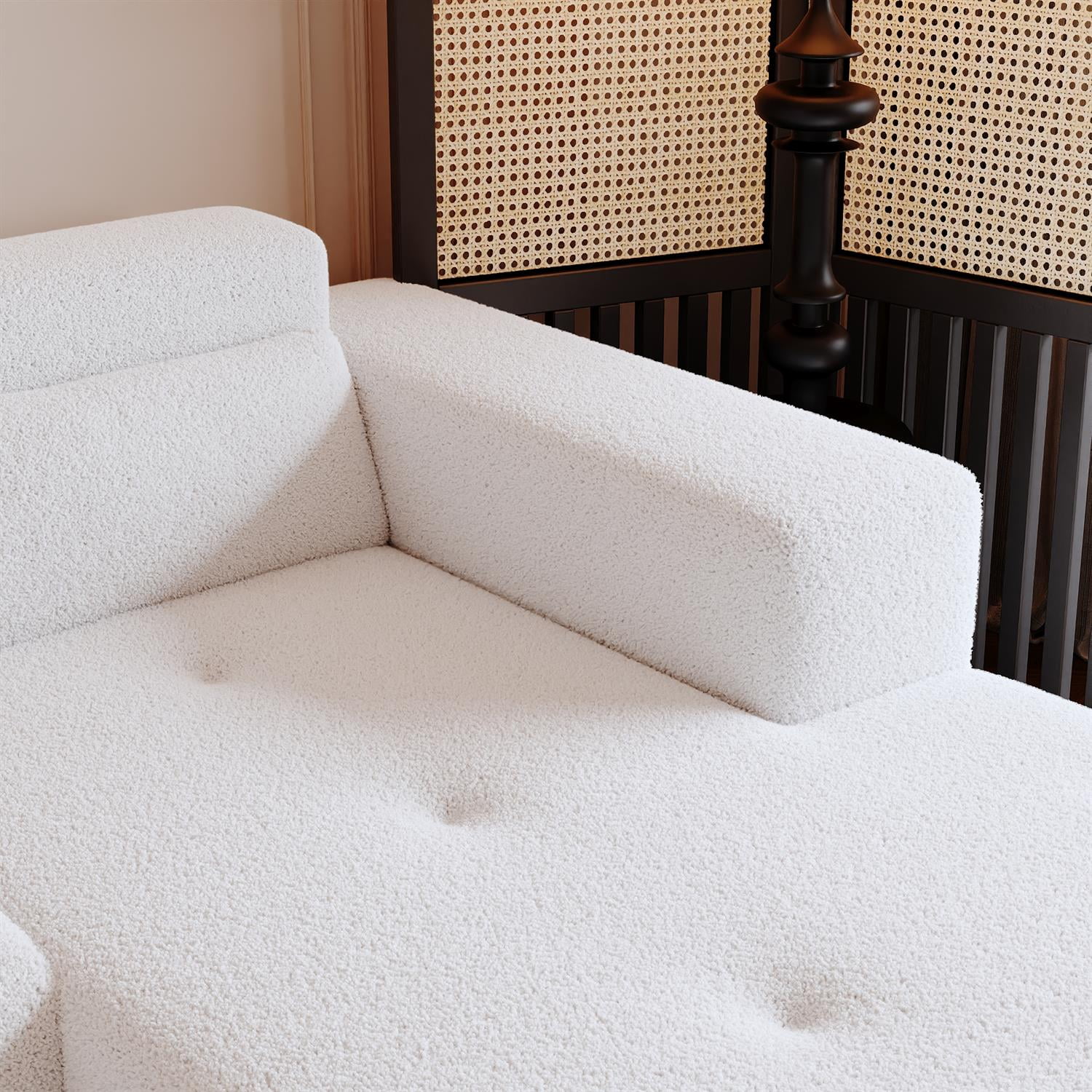 Demi Bonn 109" Modern Modular Sectional Sofa, Cozy Teddy Fabric L Shaped Couch with Chaise, 3-Seater Corner Sofa with Pillows for Apartments, White