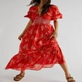 thumbnail image 3 of PENGXIANG Robe Bohème Florale pour Femmes Col en V Taille Froncée Longue Robe Fluide, 3 of 6
