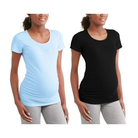Sleeve Maternity Hoodie - Maternity Short Sleeve Tee With Flattering Side Ruching, 2-Pack -- Available in Plus Sizes