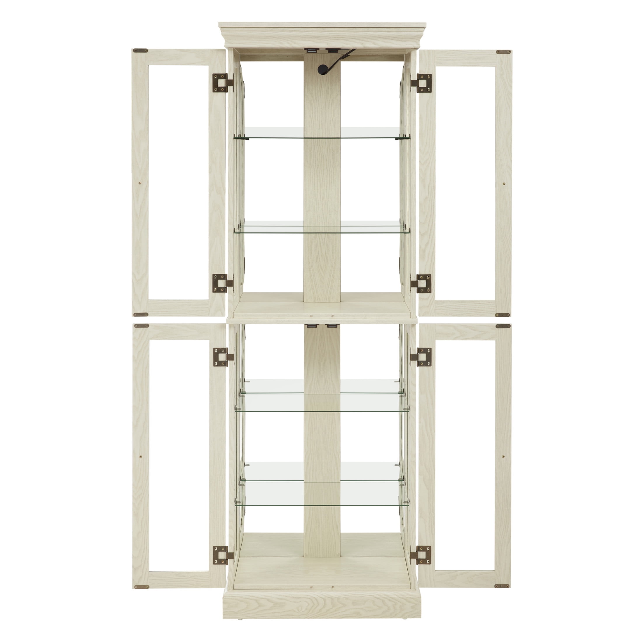 Noble House Graham Lighted Glass Curio Display Cabinet, 6-Tier Adjustable Shelves, Pantry Cupboard, Antique White