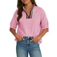 thumbnail image 3 of TaTaai Casual V Neck Striped Blouse for Women, Short Sleeve Puff Top, Lightweight Loose Fit Summer Shirt for Everyday Outfits Gift, 3 of 5