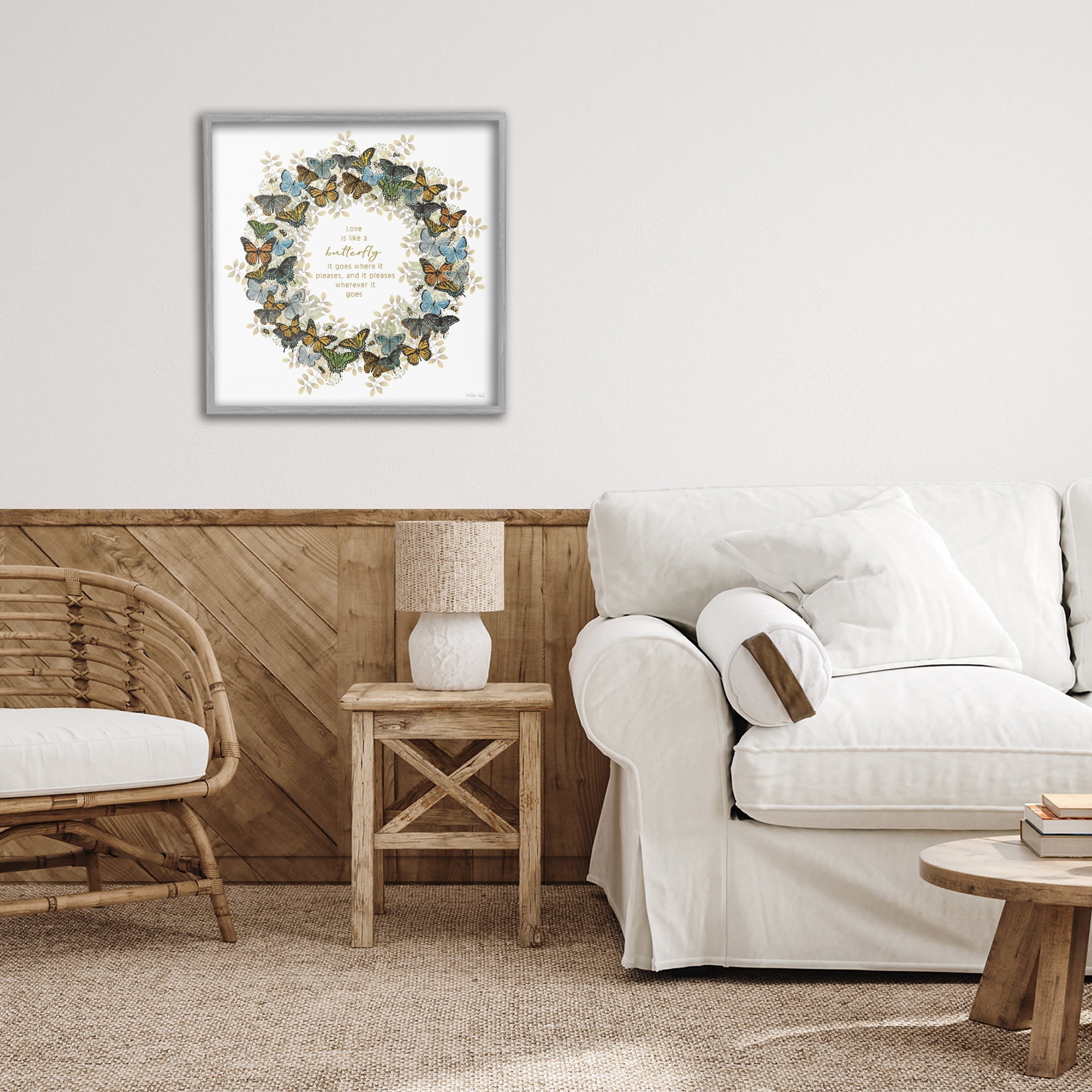 Stupell Industries Life Is Like A Butterfly Wreath Gray Framed Giclee Art, design by Cindy Jacobs