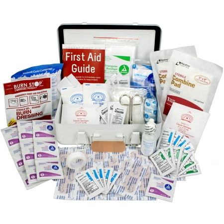 OSHA & ANSI First Aid Kit, 25 Person, 74 Pieces, Indoor/Outdoor Emergency Kit for Office, Home or Car, ANSI 2015 Class A, Metal, Made in
