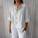 thumbnail image 1 of mfyjkho Tops Para Salir, Blusa Holgada De Lino Con Cuello En V, Manga Tres Cuartos Y Botones Decorativos Para Mujer. Tops Para Salir Para Mujer Xl, 1 of 8