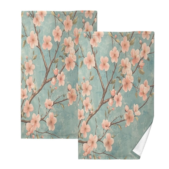 Peach Blossom PatternTwo-piece Cotton Towel Set, Absorbent, Soft And Comfortable 16 x 28 in Rectangle, Printed on One Side, Versatile