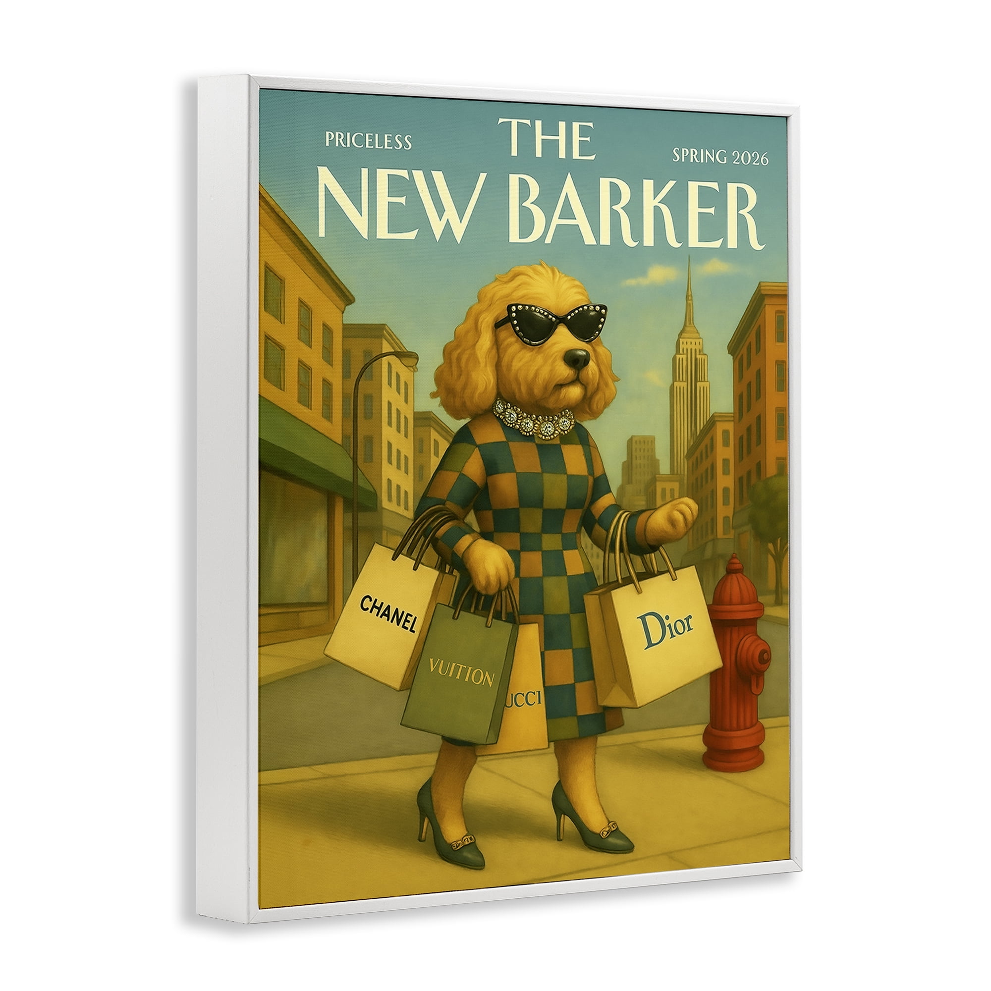 Stupell Industries New Barker Dog Magazine White Framed Giclee Art, design by Grotto Studios