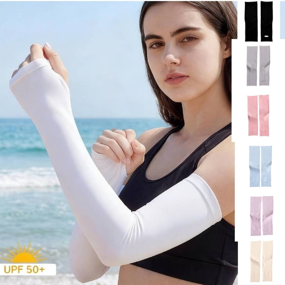 Arm Sleeves UV Sun Protection Cover Arms for Women Compression Sleeves With Thumb Holes Sport Arm Gardening Outdoor Fingerless Gym Gloves Grey One Size