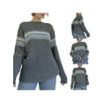 thumbnail image 5 of hirigin Women Fluffy Knit Sweater Striped Contrast Color Casual Long Sleeves Pullover Tops Streetwear, 5 of 6