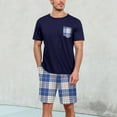 thumbnail image 2 of CHUOU Mens Summer Short Sleeved Shorts Pajamas Set Round Neck Short Sleeved Plaid Shorts Two Piece T Shirt With Chest Pocket Pajamas Home Wear Set, 2 of 5