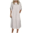 thumbnail image 1 of Staron Robes en Liquidation pour Femmes 2025 Décontractées Printemps Col en V Manches 3/4 Robes Coton Lin Longues Printemps Décontractées Robe d'Été Unie Fluide T-Shirt Robe Midi, 1 of 6