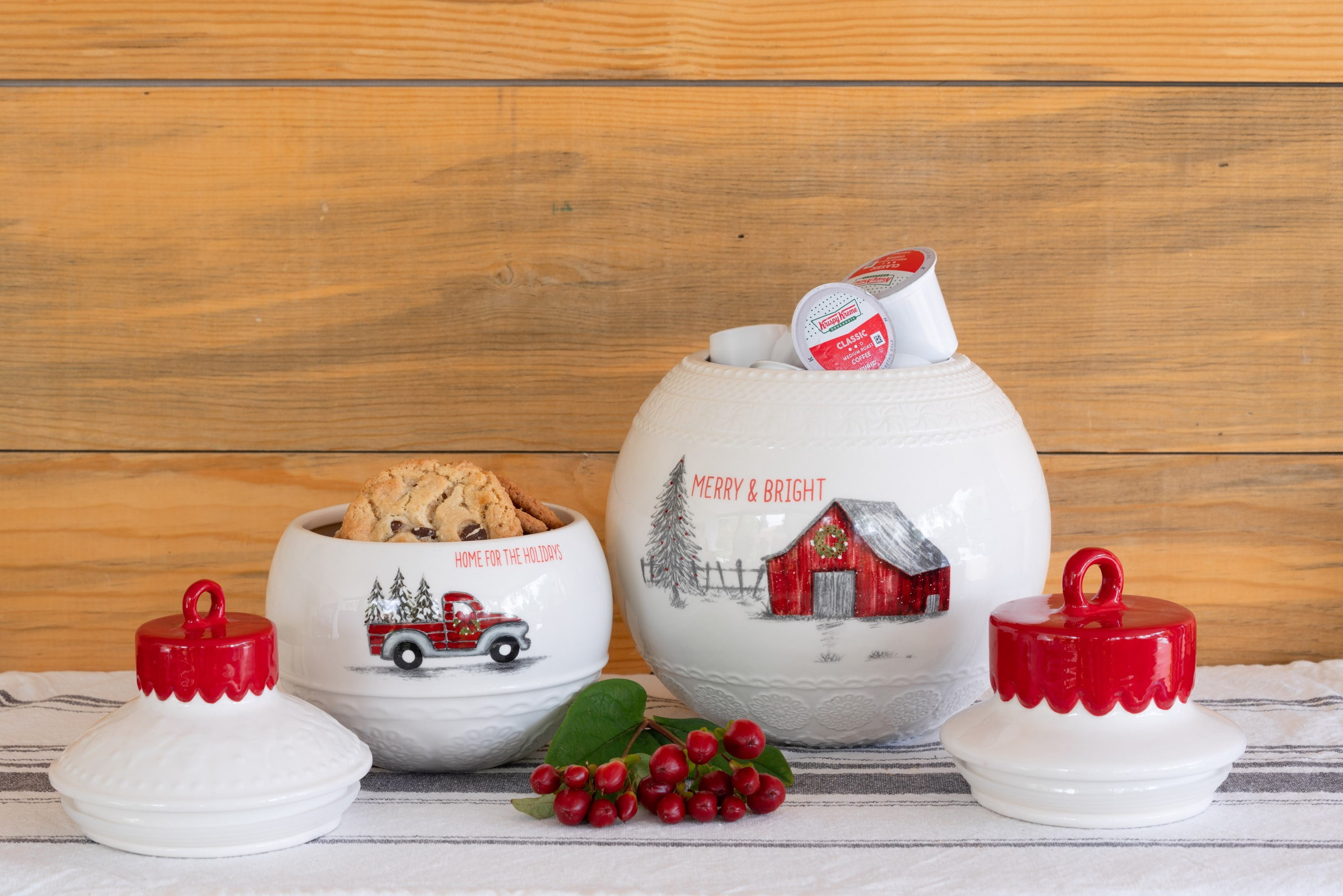 10 Strawberry Street Winter Wonderland Ornament "Merry & Bright" Barn Cookie Jar - Large