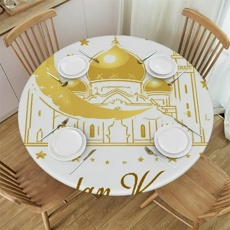 

Autua Mosque Crescent Moon Stars Round Tablecloth Stain-Resistant Ideal for Indoor Outdoor Restaurants Weddings Parties Waterproof 54 -58