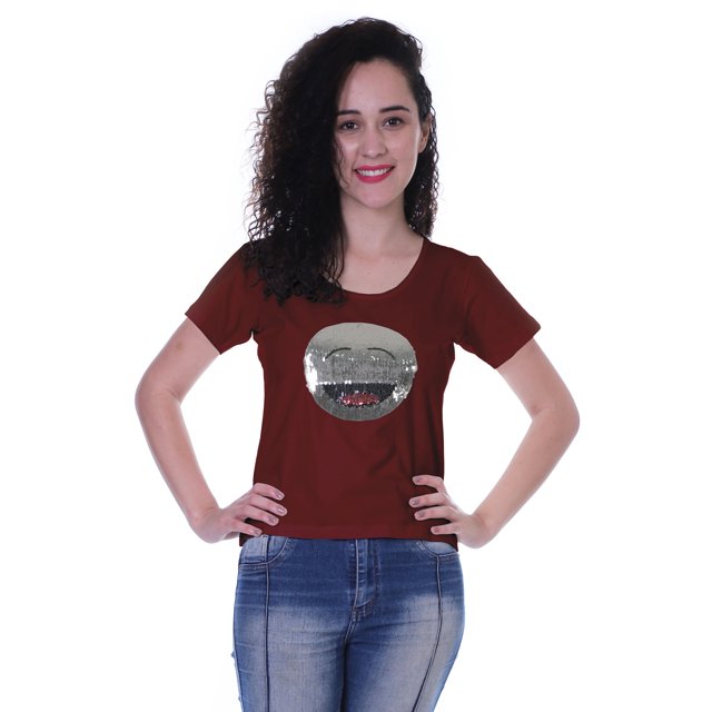 Moomaya T-shirt à Manches Courtes pour Femmes avec Col Rond, Écusson à Paillettes, Coupe Décontractée - 8G