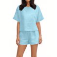 thumbnail image 4 of Conjunto Corto Casual para las Mujeres Manga Corta Bolsillo Pantalones Cortos Pantalones de Señoras Conjunto con Cuello Redondo Top, Ropa Casual de Verano, 4 of 8