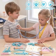Flybay Wooden Doctor Kit for Toddlers, 45 Pcs Pretend Play Medical Set with Ambulance for Kids Ages 3-6