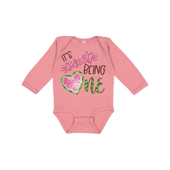Inktastic It's Sweet Being One Watermelon First Birthday Boys or Girls Long Sleeve Baby Bodysuit