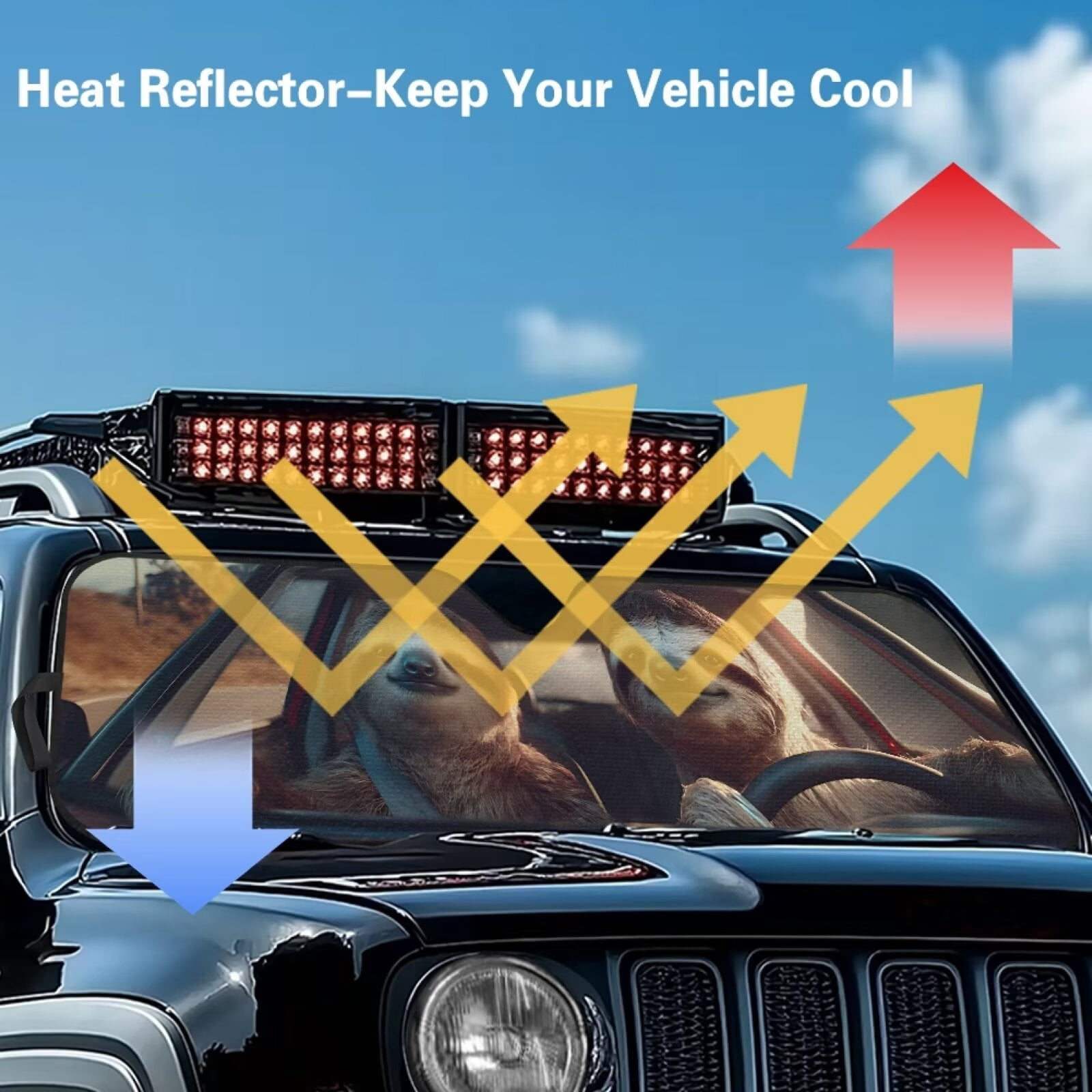 XYZCANDO Sloth Windshield Sun Shade for 2018-2024 Jeep Wrangler JL JLU & Gladiator JT Folding Front Window Sun Shade for Car Accessories Windshied Sunshade Block UV Rays