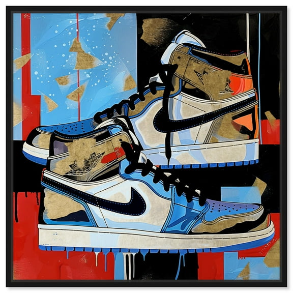 Primary Sneakers Motivational Quotes Man Cave Canvas Wall Art by Notoriart, Black Floater Frame, 12"x12"