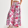 thumbnail image 2 of Women's High Waisted Wide Leg Pants Summer Casual Flowy with Pockets and Romantic Valentine's Day Print,Beach Trousers for Date Nights, Anniversary Celebrations and Couple Getaways,Light pink XL, 2 of 5