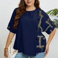 thumbnail image 2 of Top de talla grande para mujer, jersey holgado de manga corta con cuello redondo y botones en la parte delantera, Top con estampado de moda azul XXXL, 2 of 5