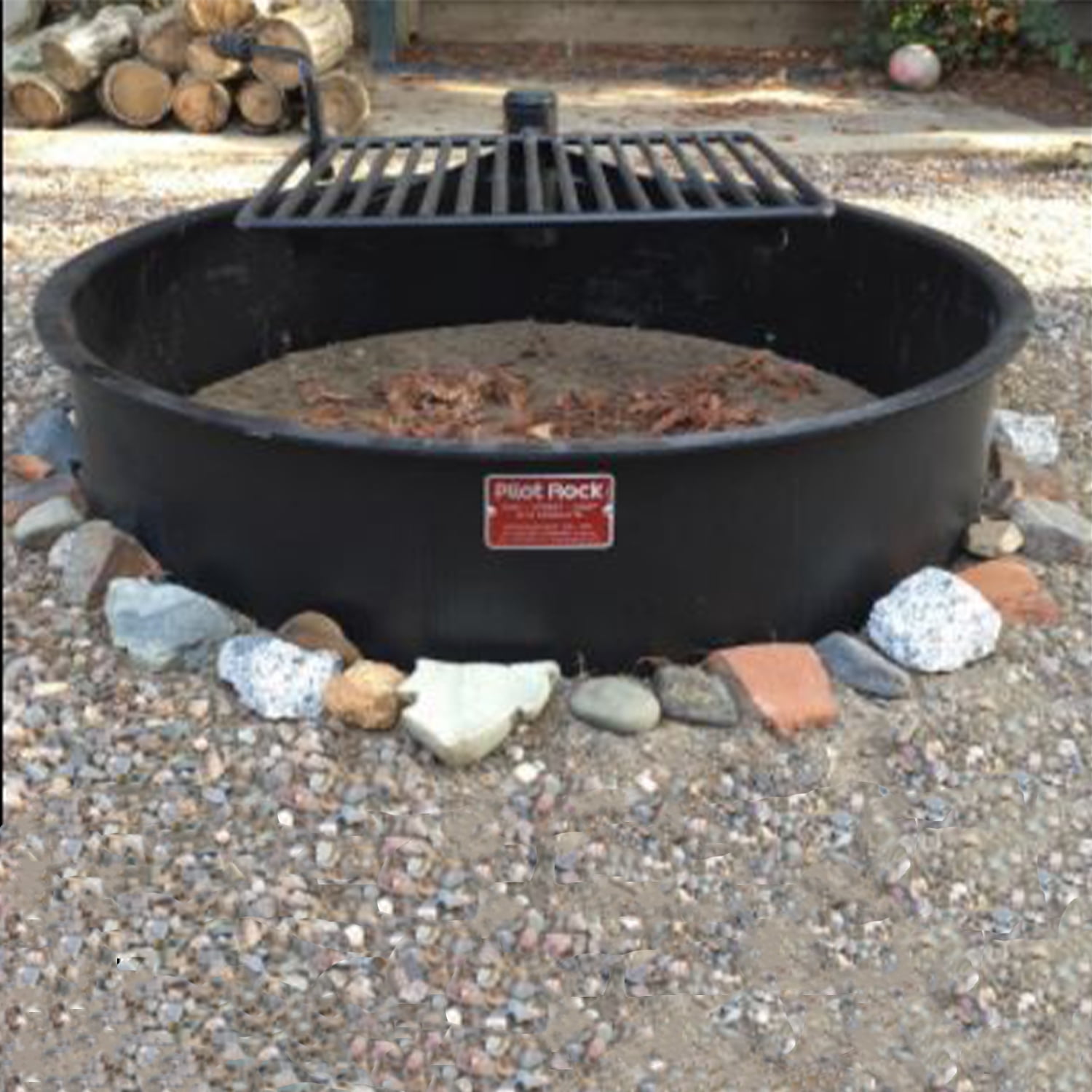 Pilot Rock 30 Inch Steel Ground Fire Pit Ring and Cooking Grate, Black
