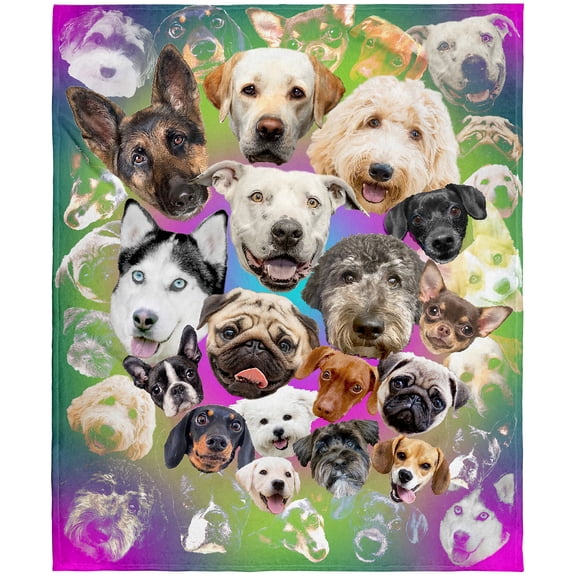 Cute Puppies and Dogs Pop Art Collage Blanket Super Soft Plush Fleece Throw 50" X 60"
