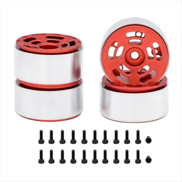 4 Llantas de Metal de 1,0 Pulgadas para Coche Trepador de Control Remoto 1/24 1/18 para Axial SCX24 AX24 FCX24 Enduro24 TRX4M, Doble Orificio, 5 Radios, Rojo