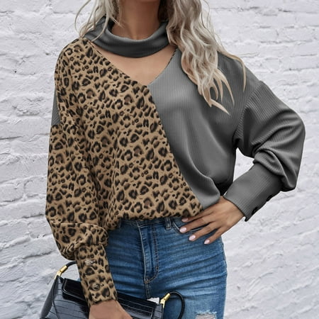 

TZNBGO T Shirts for Women Funny Slogan Long Sleeve Women s Patchwork Leopard Printed Casual V Neck Shirt Tops Blouse Panel Top Grey Xl Sleeveless Tops For Women Bra Tops For Women Baby127095