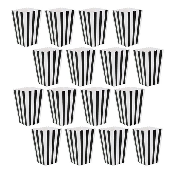 SOPOTUTU 32-Piece Popcorn Baskets Party Paper Bowls Black Striped Pattern Disposable Snack Holders