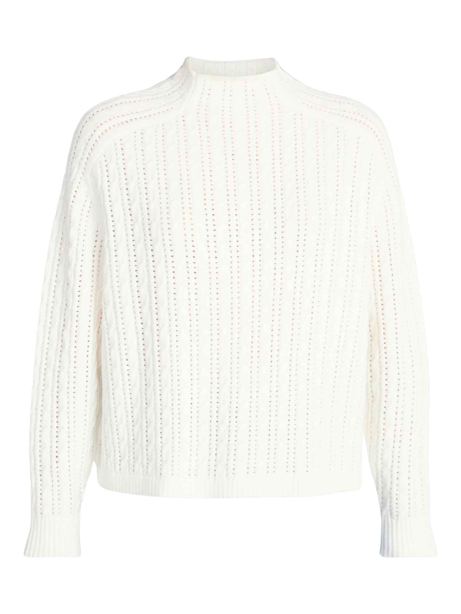 Time and Tru Women's Pointelle Mock Neck Pullover Sweater with Long Sleeves, Lightweight, Sizes XS-XXXL