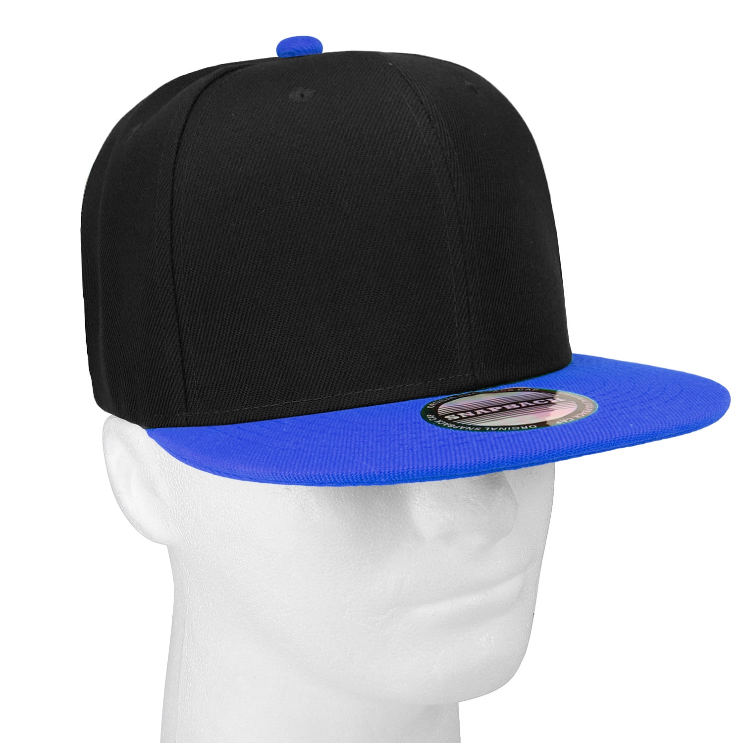 Falari Wholesale 12 Pack Snapback Hat Cap Hip Hop Style Flat Bill Blank Solid Color Adjustable Size Black/Royal