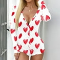 thumbnail image 2 of Puntoco Women Clearance Women’s Valentine's Day Not Positioned Print V-neck Long Sleeve Bodysuit Lingerie Pajamas Romper White 12(XXL), 2 of 7